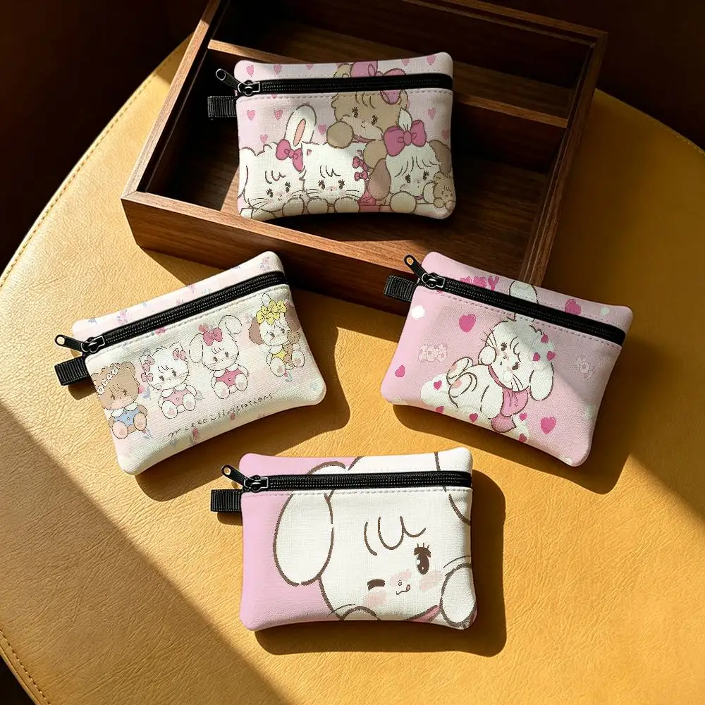 Pink M-mikko Cute Cartoon Anime Cat Waterproof Zippered Coin Purse – Lightweight Hanging Wallet For Coins ID Cards