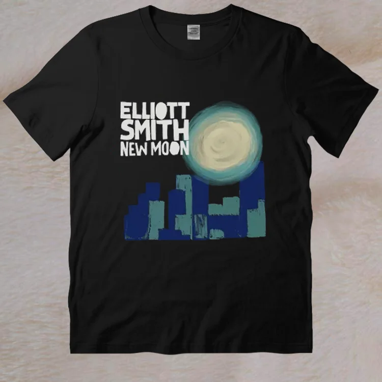 Camiseta negra de tamaño completo de los años 90, camiseta Retro de la luna nueva de Elliott Smith