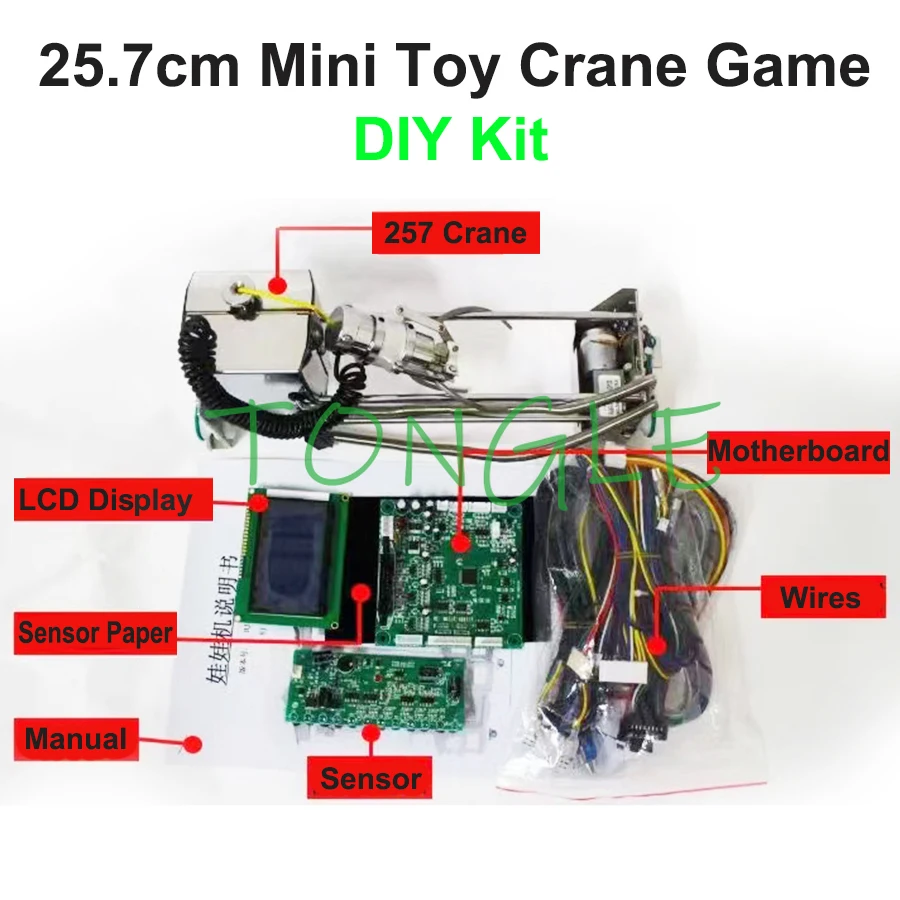 

Arcade Claw Game Vending Machine DIY Kit Mini Toy Crane Motherboard LCD Display Sensor Wires Cable 25.7cm Stainless Steel Gantry