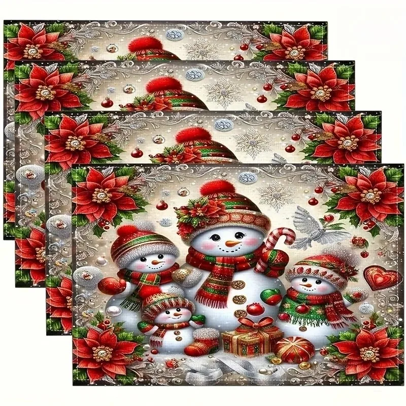 4pcs Vibrant Modern Christmas Theme Placemat Set High-Quality Polyester Easy to Clean Ideal for Holiday Kitchen