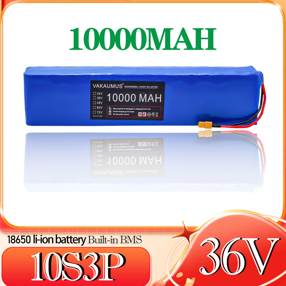 10S3P 36V 10000mAh E bike Battery Pack 18650 Lithium Ion Battery 500W High Power And Large Capacity 42V Motorcycle Scooter+BMS