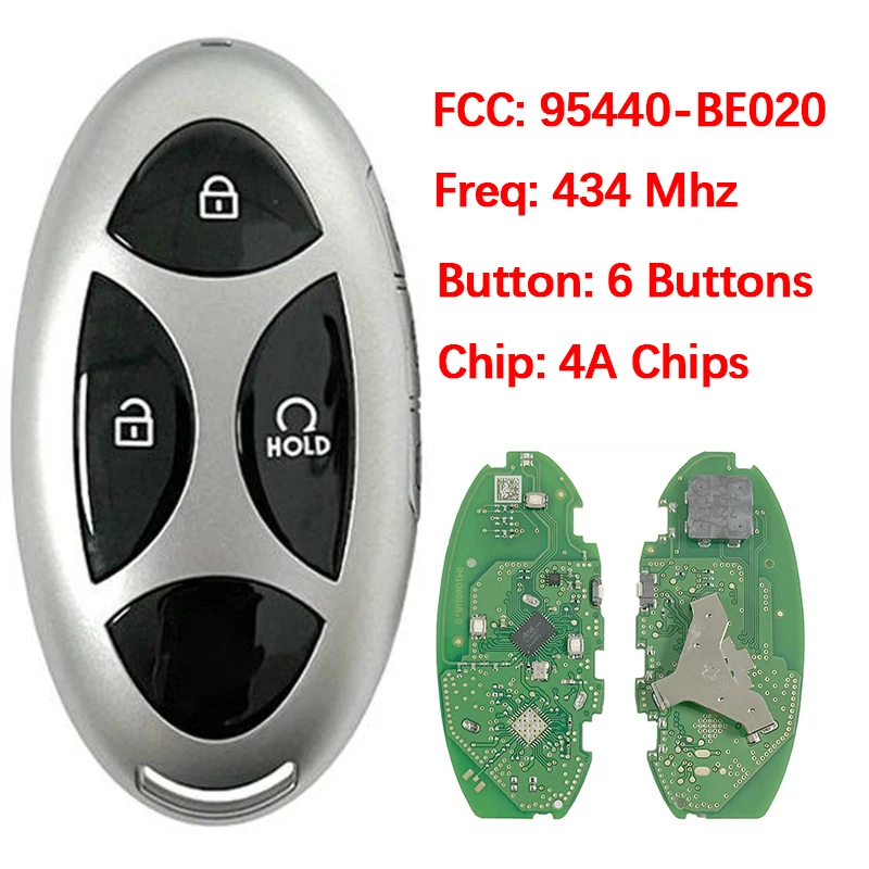 

CN020458 Смарт-ключ для замены (3+3 кнопки) FCC TQ8-FOB-4F61M43 PN 95440-BE020 433 МГц, чип 4A для Hyundai Kona (SX2) 2024+