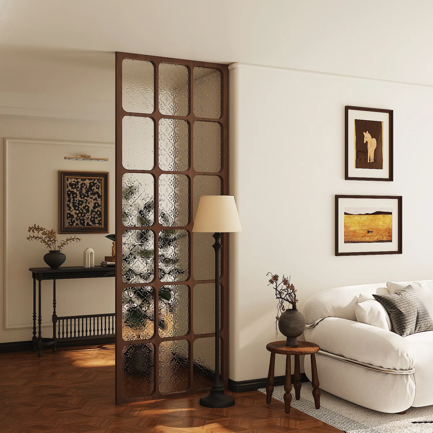 Begonia glass screen solid wood partition living room home hotel villa restaurant