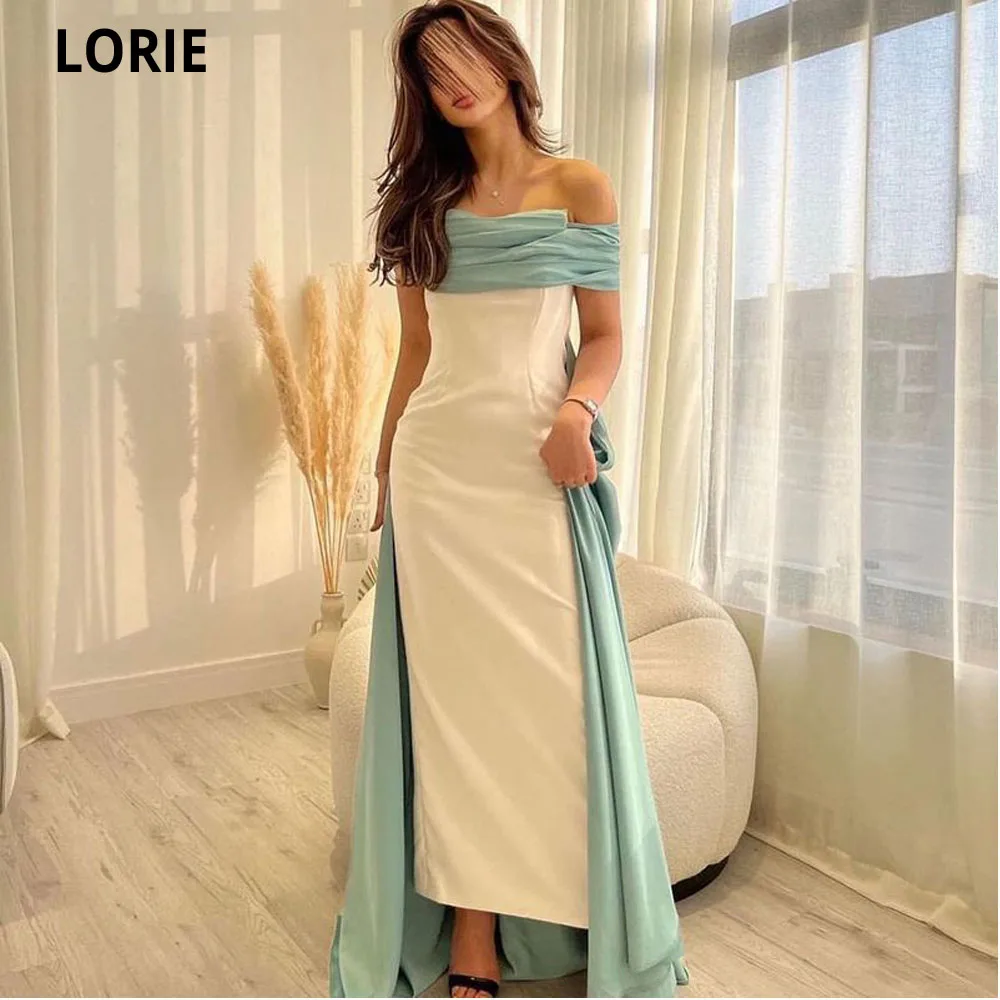 

LORIE White Green Mermaid Evening Dresses With Cape Robes De Soirée Silk Satin Tea Length Saudi Arabic Women Party Prom Gowns