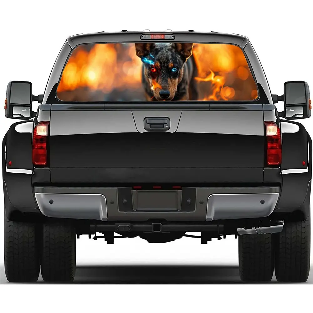 

Dog with Red and Blue Eyes Car Rear Windshield Sticker Truck Window See Through Perforated Back Window Vinyl Decal Decoration