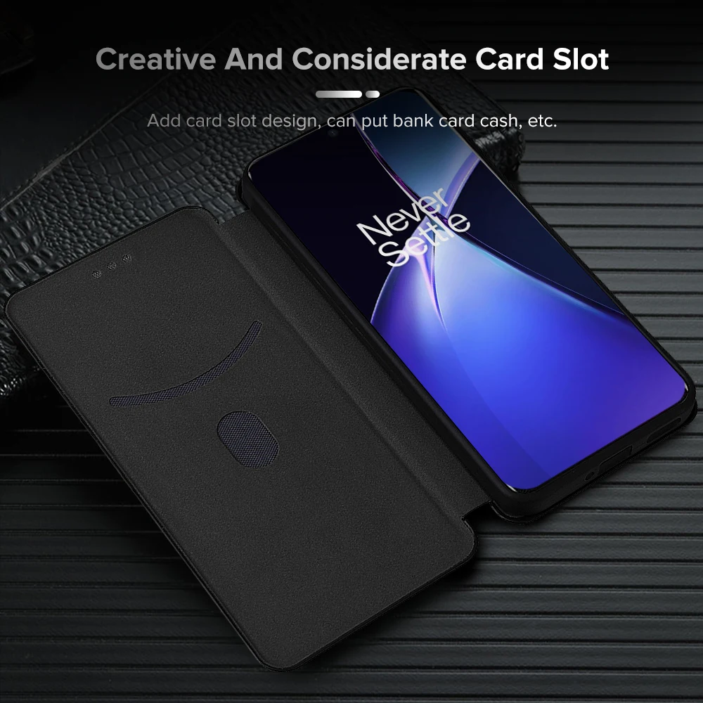 Carbon fiber leather Flip Case For OnePlus Nord CE4 Lite ce 4 Light CE4Lite 5G Car Card Wallet Phone Cover Book Holder Coques