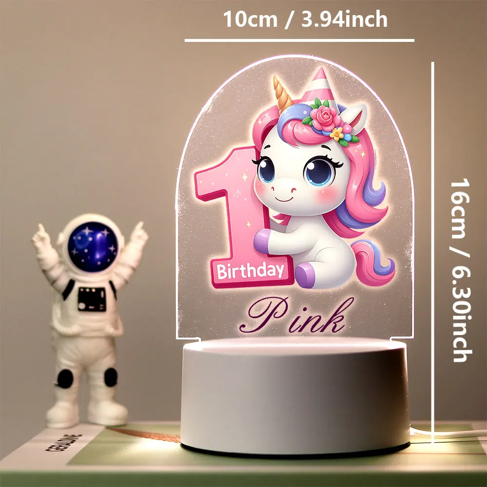 1 pc unicórnio número exclusivo celebração de aniversário impressão uv nome personalizado led night light led candeeiro de mesa decoração do quarto