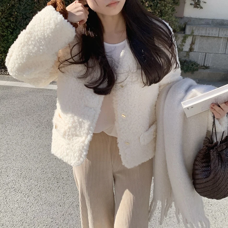 Frauen ort Mantel Herbst Winter Koreanische Sle Chic Wärme ket Design Partikel Lamm Pelz Weiche Kleine Größe Oberbekleidung Top