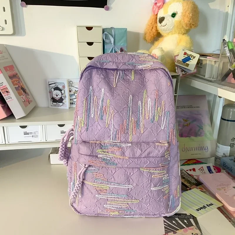 Sac à dos en nylon avec fermeture éclair pour femme, grande capacité, style polyvalent, cartable pour étudiants en plein air, tendance de la mode, nouveau, 2025