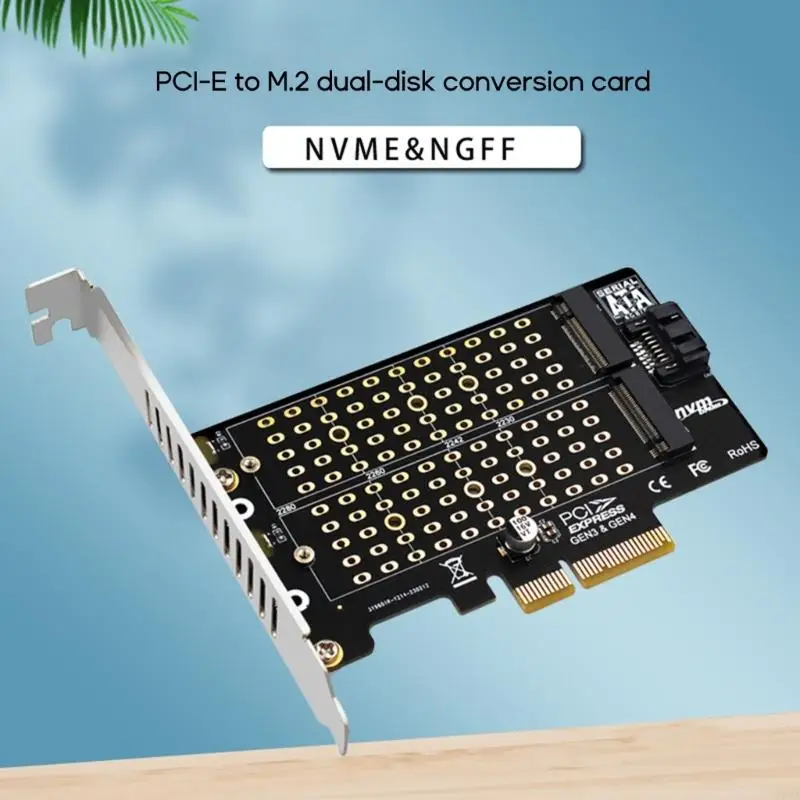 C63A M.2 NVMe SSD to PCIE Dual-disk Adapter Expansion Card Supports M-Key B-Key