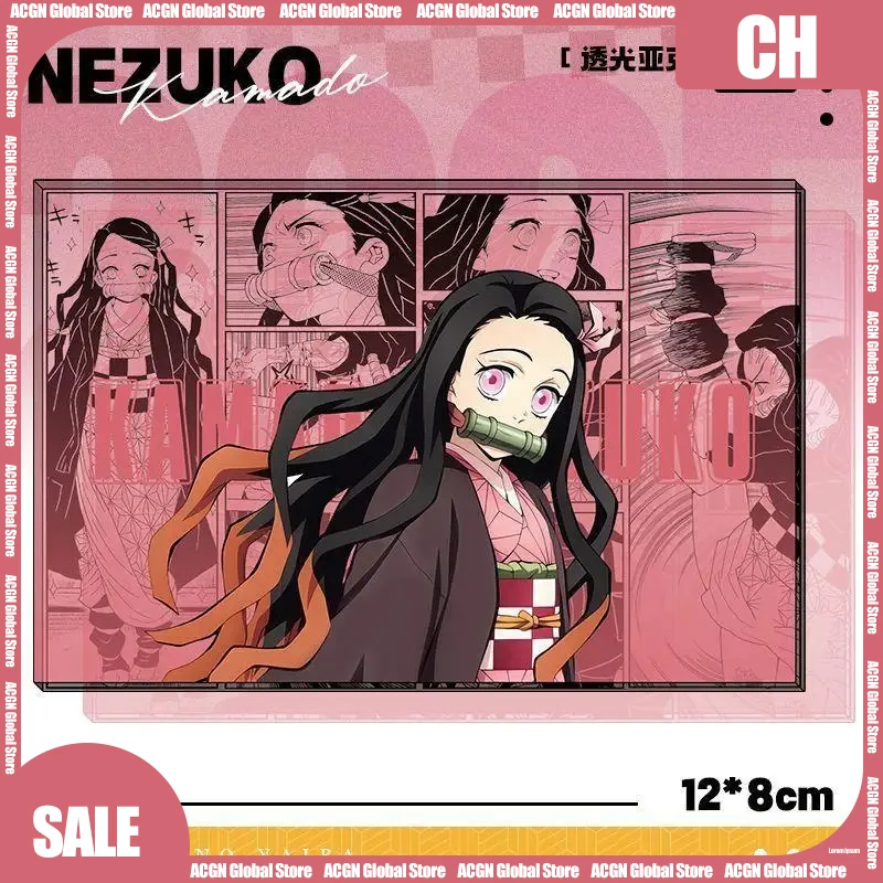 

8cm Demon Slayer Acrylic Card Stand Tanjiro Kochou Shinobu Anime Scene Display Figure Block Statue Desktop Decor Collection Gift