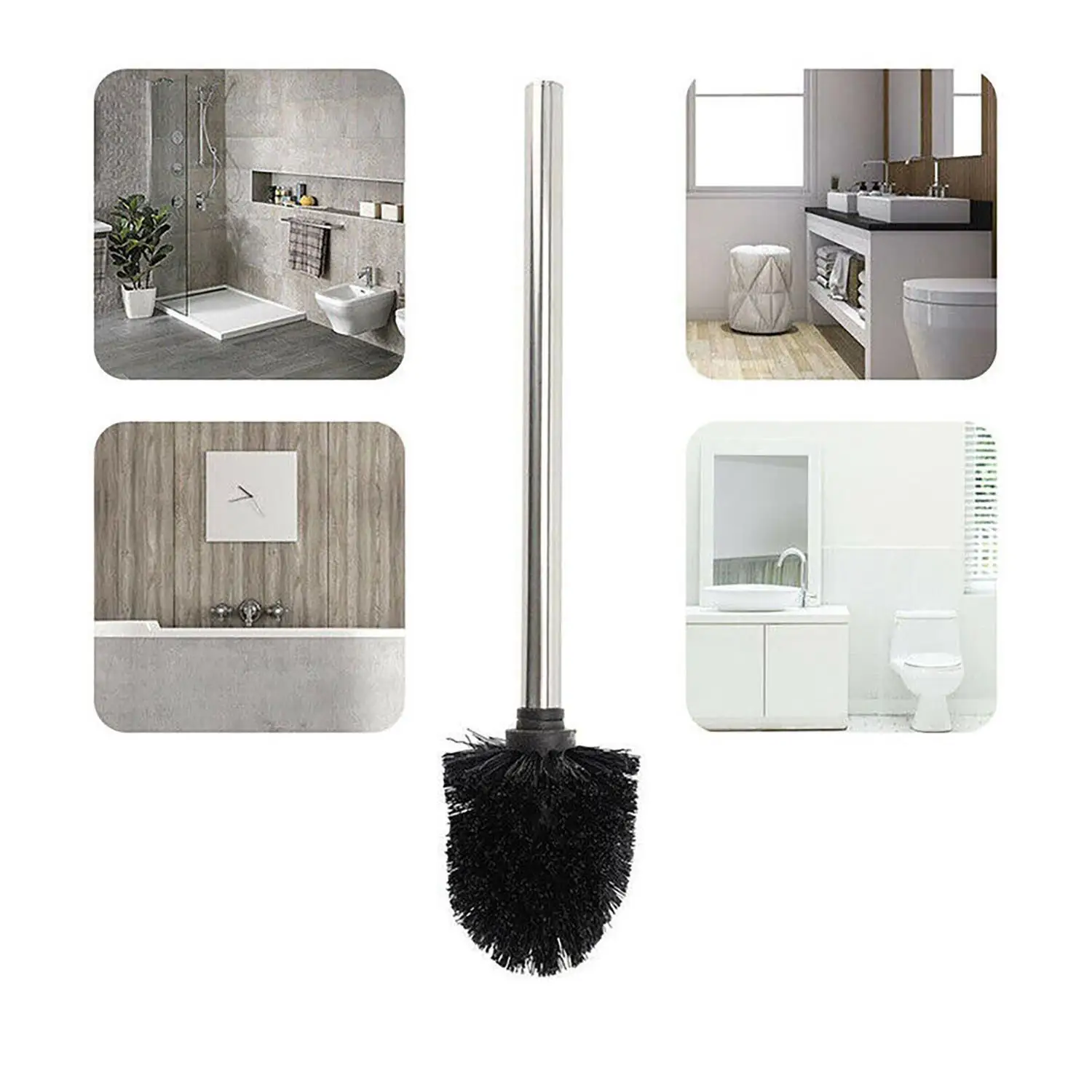 Stainless Steel Toilet Brush Bathroom Wc Black Kitchen Cleaning Brush Silver Toilet Cleaner Scrubber Bathroom Cleaning Supplies