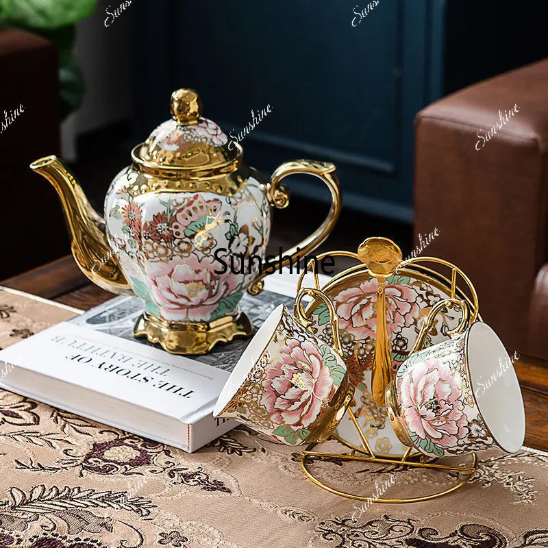 

European British Teapot And Cup Set Porcelain High-Capacity Tea Pot With Filter Heat Resistant Kettle Pot Ceramic Teaware set