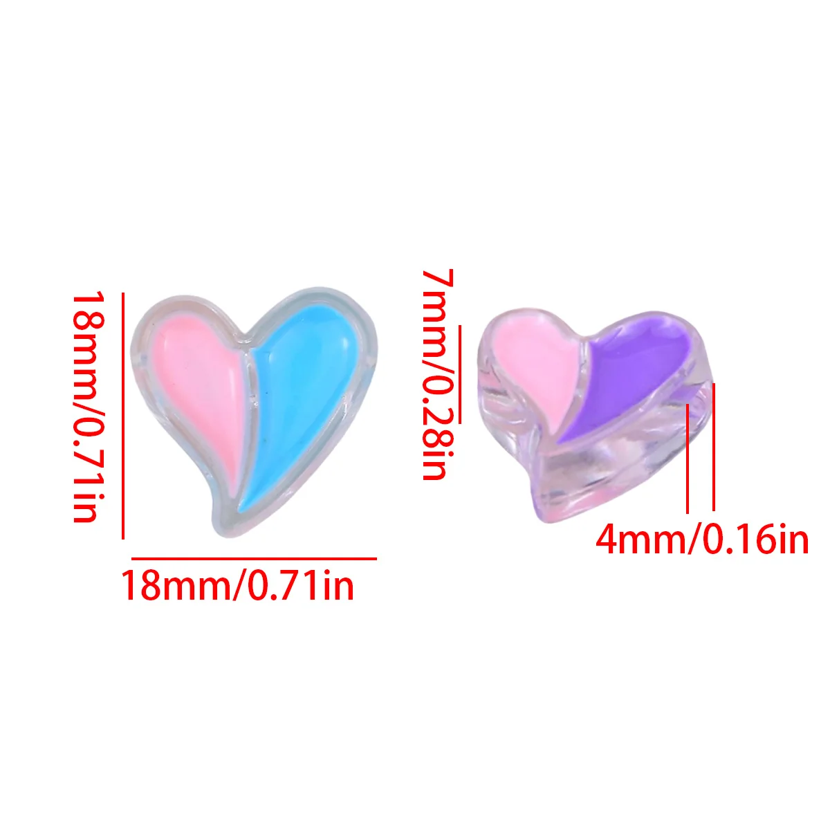 18mm 10Pcs Transparent Two Tone Through Hole Heart Shaped Acrylic Beads for Jewelry Making DIY Bracelets Necklace Accessories