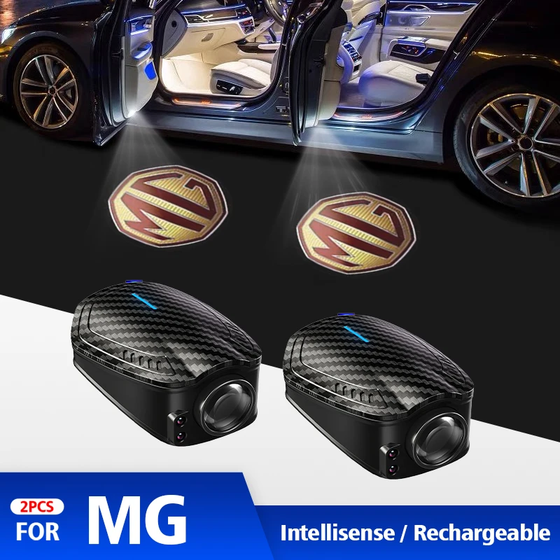 

For MG ZR ZS HS GS GT EZS MG3 MG5 2pcs USB Rechargeable GT Line Logo Car Door HD LED Lamps Projector Courtesy Welcome Lights