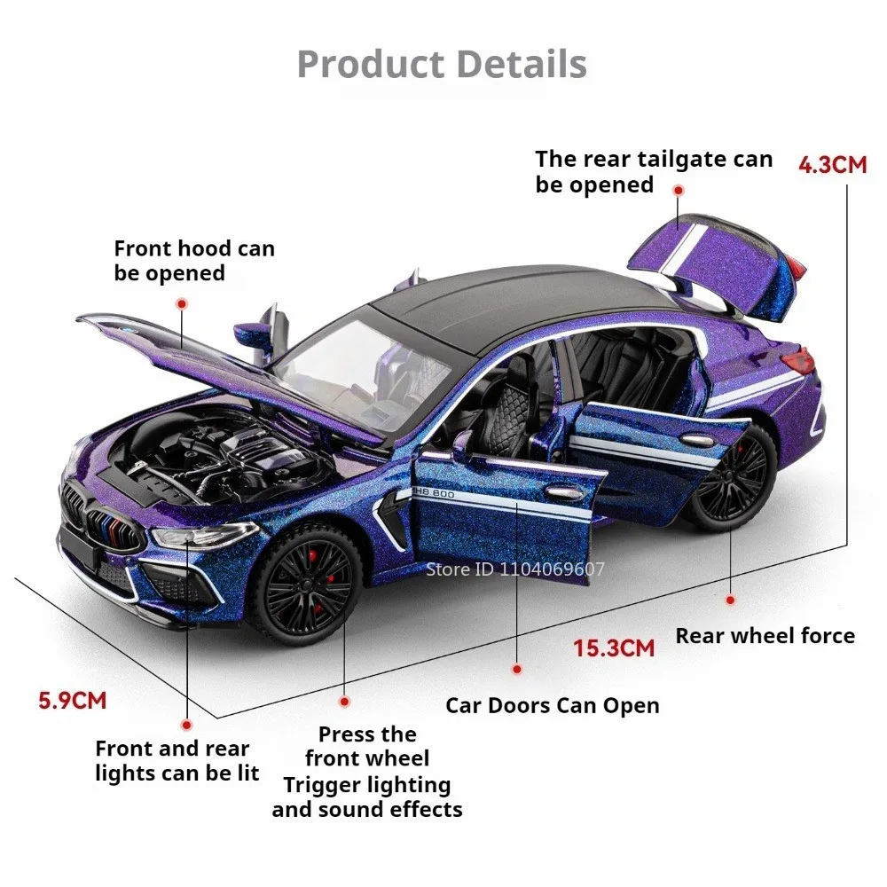 1:32 M8 X3M Model Toy Simulation Cars Alloy Diecast Doors Opened Pull Back Sound Light Exquisite Interior for Kids Edutainment