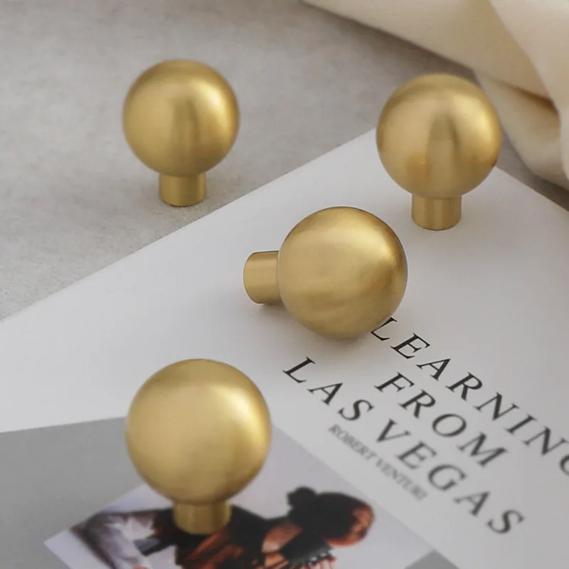 French luxury brass cabinet door handle, gold furniture handle, solid round ball, simple cabinet drawer door handle