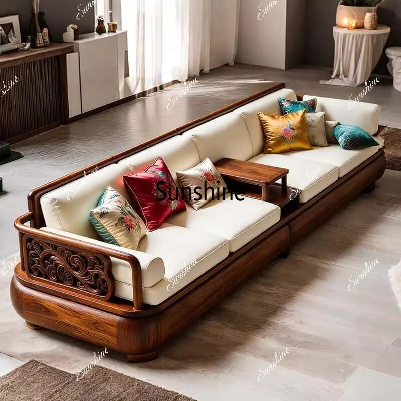 

New Chinese-style carved large household living room four-person ash wood sofa