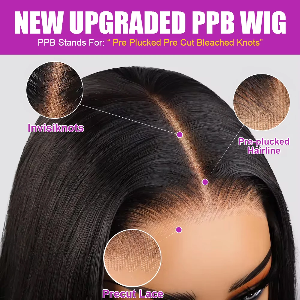 Bob Perücke Kurz Glatt Glueless 13x4 13x6 HD Lace Front 100% Echthaar 250% Dichte Wear and Go Pre-Plucked Versand aus FR Lager für Schwarze Frauen – Detail 9