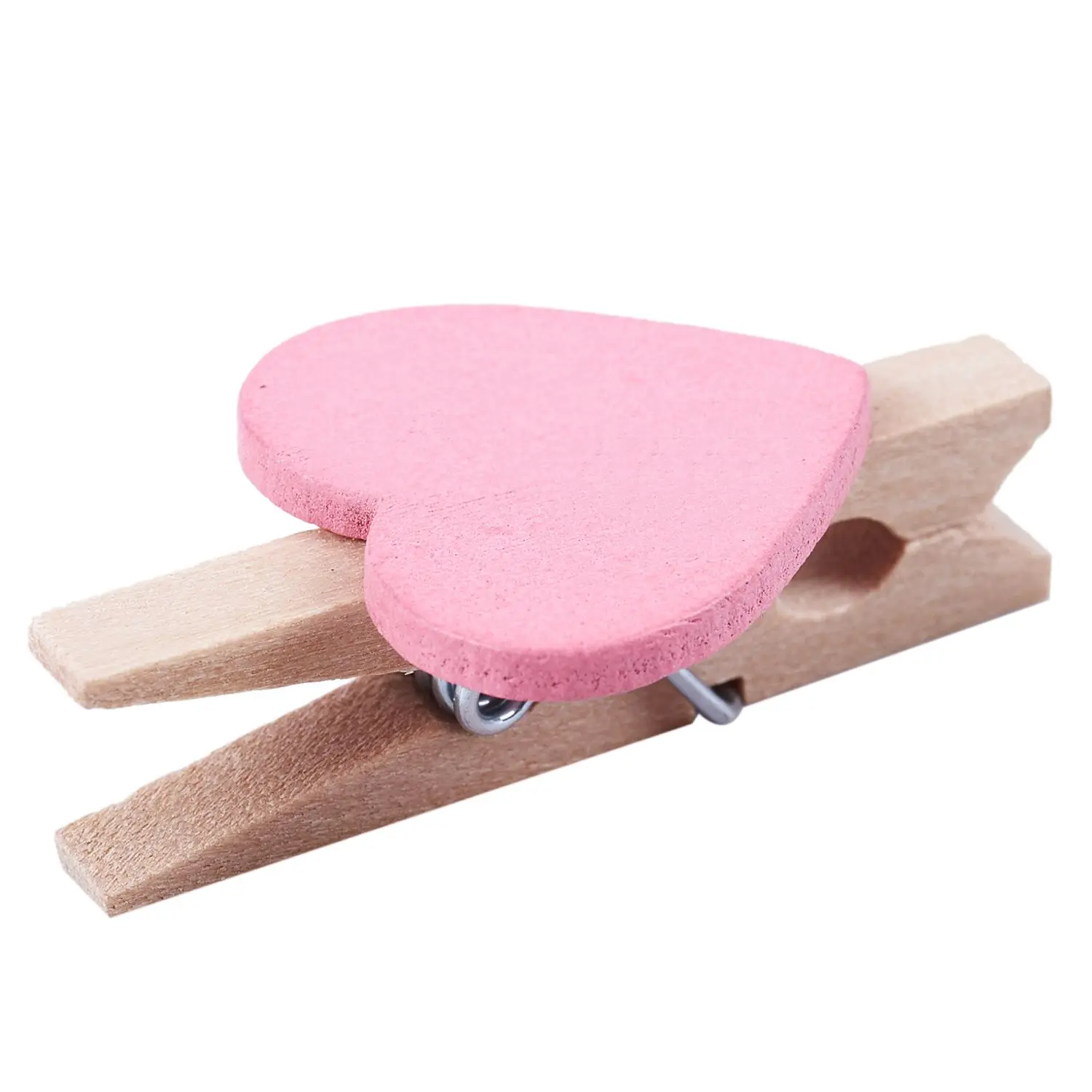 Mini Love Heart Shape Wooden Clips Message Photo Holder Album Card Paper Pegs Decor Photography - Pink 20 Pcs