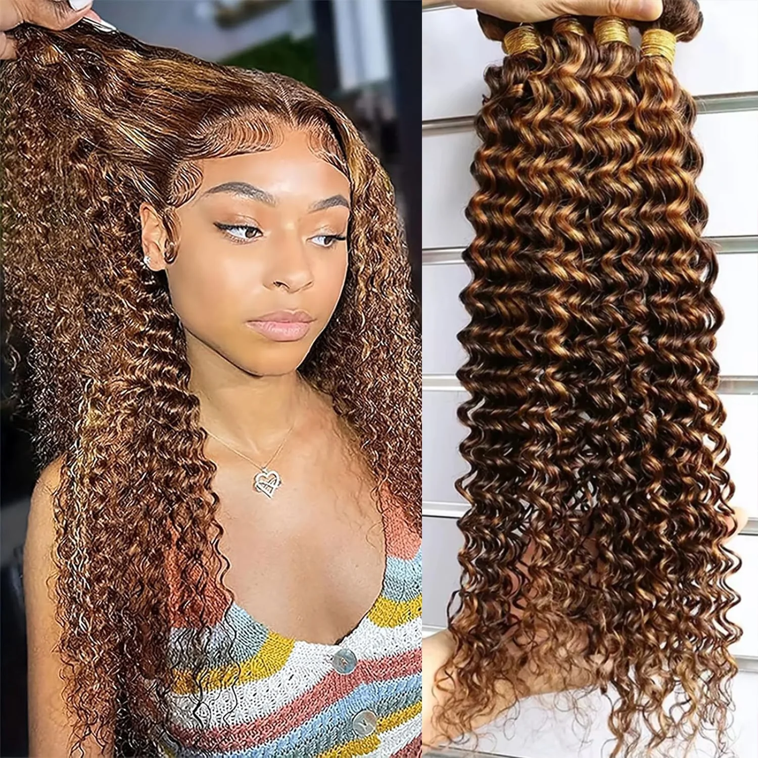 

Медовый блондин, пучки глубоких волн, 30 дюймов P4/27, темно-коричневый и медовый блондин, пучок глубоких волн, плетение волос