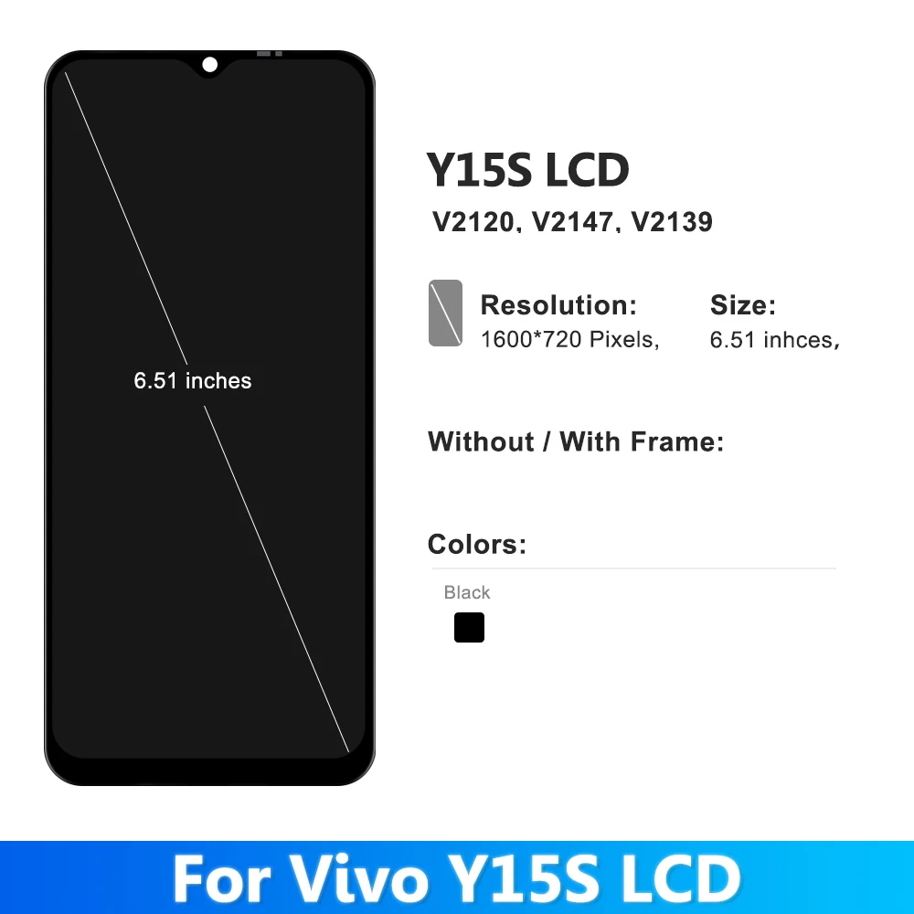 For VIVO Y15S Screen Replacement V2120, V2147, V2139 For VIVO Y15S LCD Touch Digitizer Assembly Display 100% Tested