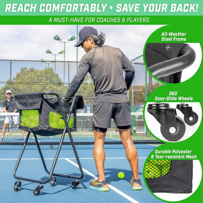 Metal Steel Frame Instant Fold-up Ball Container Wheeled Baseball Tennis Ball Caddy Pickleball Collector Basket for Training