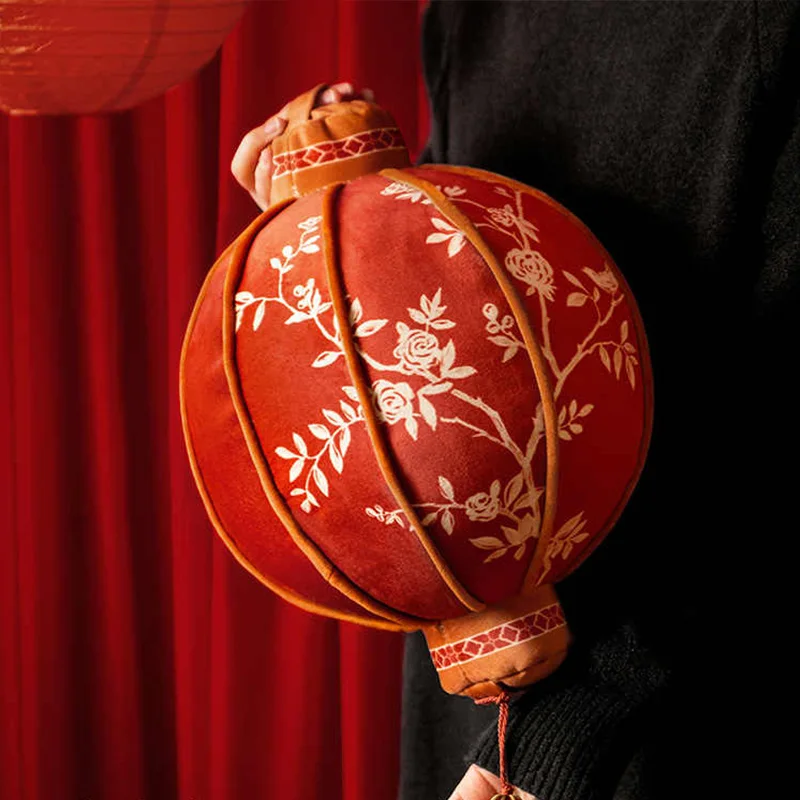 Velvet Lanterns Shape Throw Pillow Floral Birds Chinese Wedding New Year Decor Indoors Hanging Lantern Photography Props Pillow