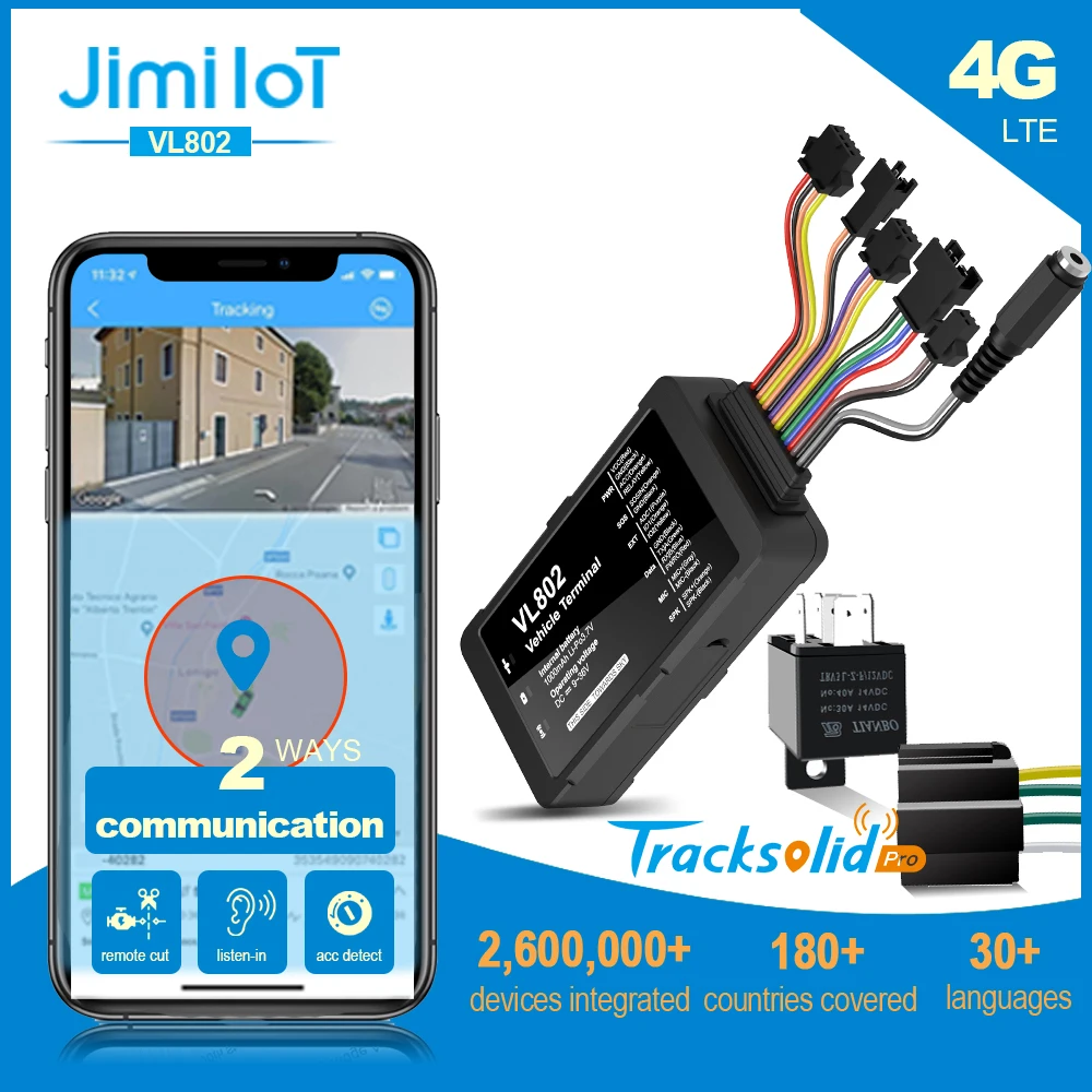 JIMIIOT VL802 4G Tracker Bluetooth LTE Vehicle GPS Locator Real-Time Tracking Anti-thieft Two-way Talking Stop Engine Remote Kit