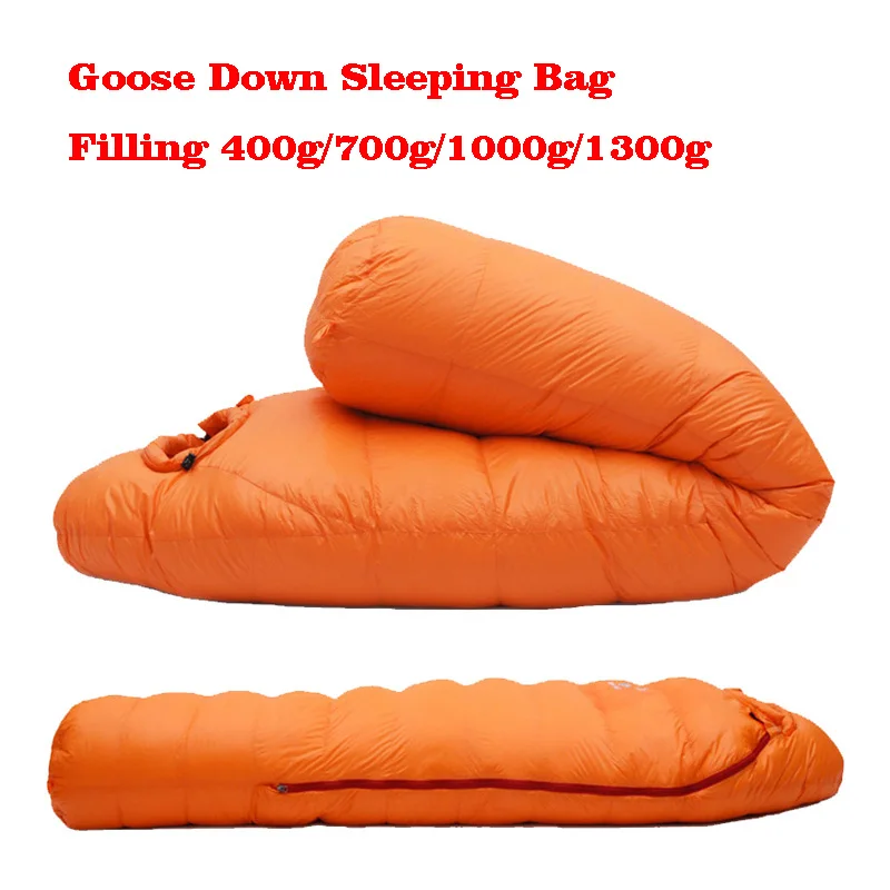 

400G/700G/1000G/1300G Filling White Goose Down Adult Mummy Sleeping Bag Suitable for 3seasons Outdoor Camping Tourist Keep Warm