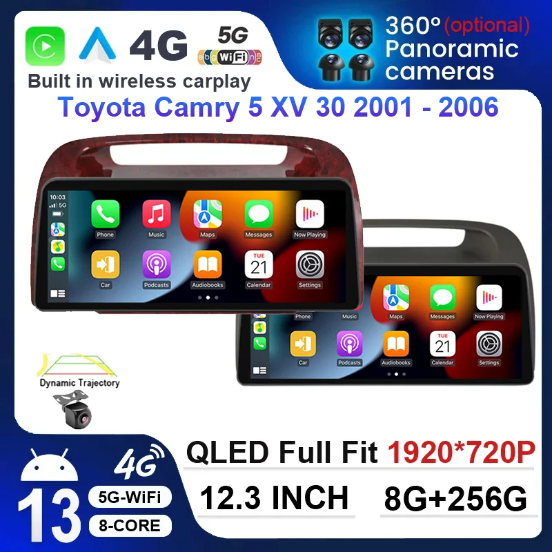 Radio con GPS para coche, reproductor Multimedia con Android 13, 12,3 pulgadas, 4G, DSP, vídeo, WIFI, 2001 GB, para Toyota Camry 5, XV 30, 2006-256