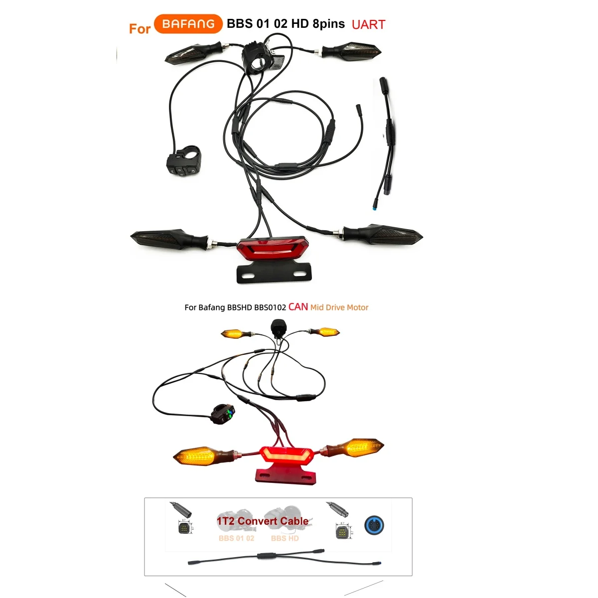 Ebike 48V/52V Light Kits with Waterproof Cable for Bafang BBSHD BBS0102 CAN or UART Mid Drive Motor
