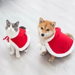 Cat Christmas Costume Santa Cosplay Pet Christmas Cape Dress Up Clothes Funny Warm Red Scarf Cloak With Hat Pet Accessories