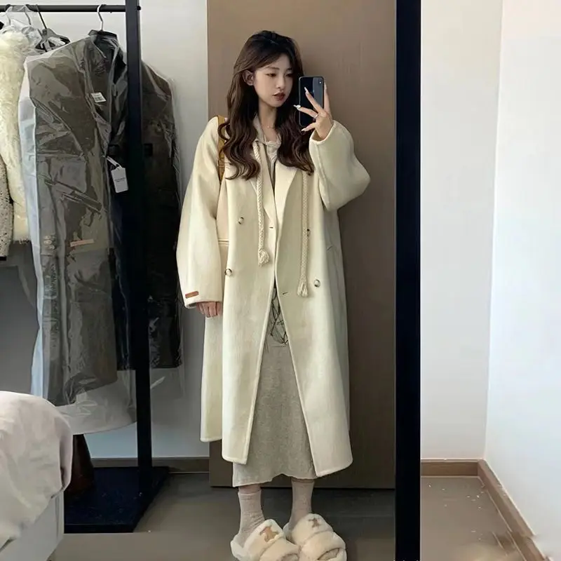 Double-sided velvet medium and long woolen coat for women's 2024 autumn and winter foreign style high-grade small woolen coat