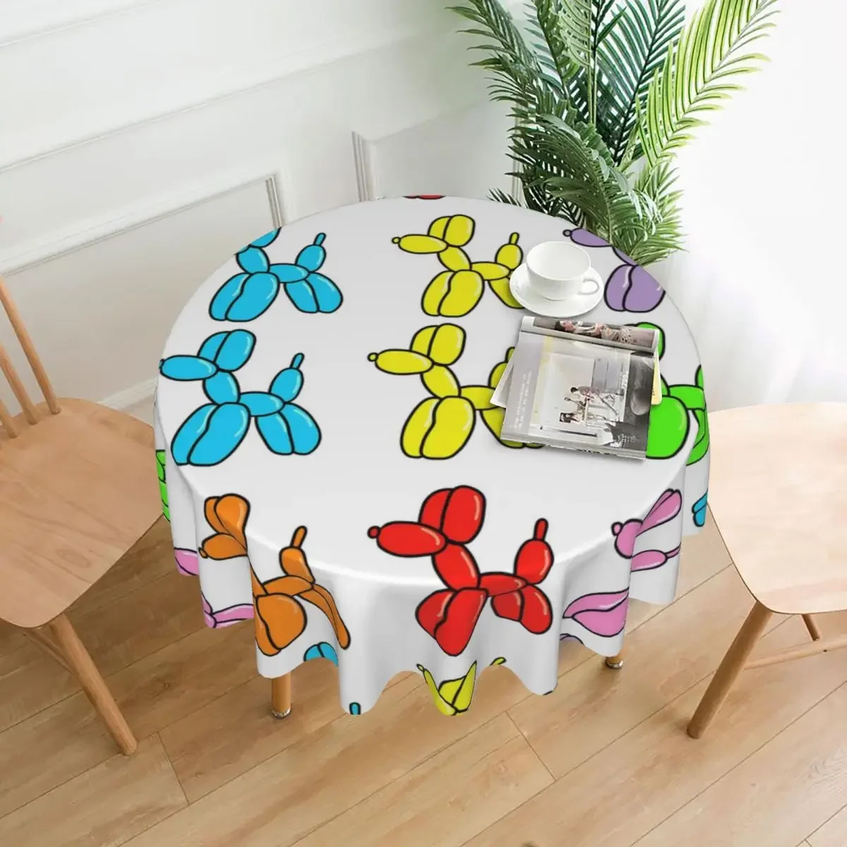 Balloon Dog Round Tablecloth Cartoon Art Polyester Table Cloth Elegant Home Party Dining Room Design Table Cover