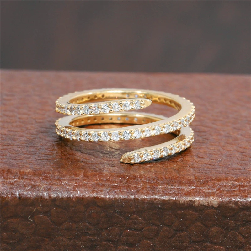 18K Yellow Gold Round Lab Grown Diamond Full Eternity Spiral Band HPHT Diamond Handmade Ring For Women's Anniversary Gift