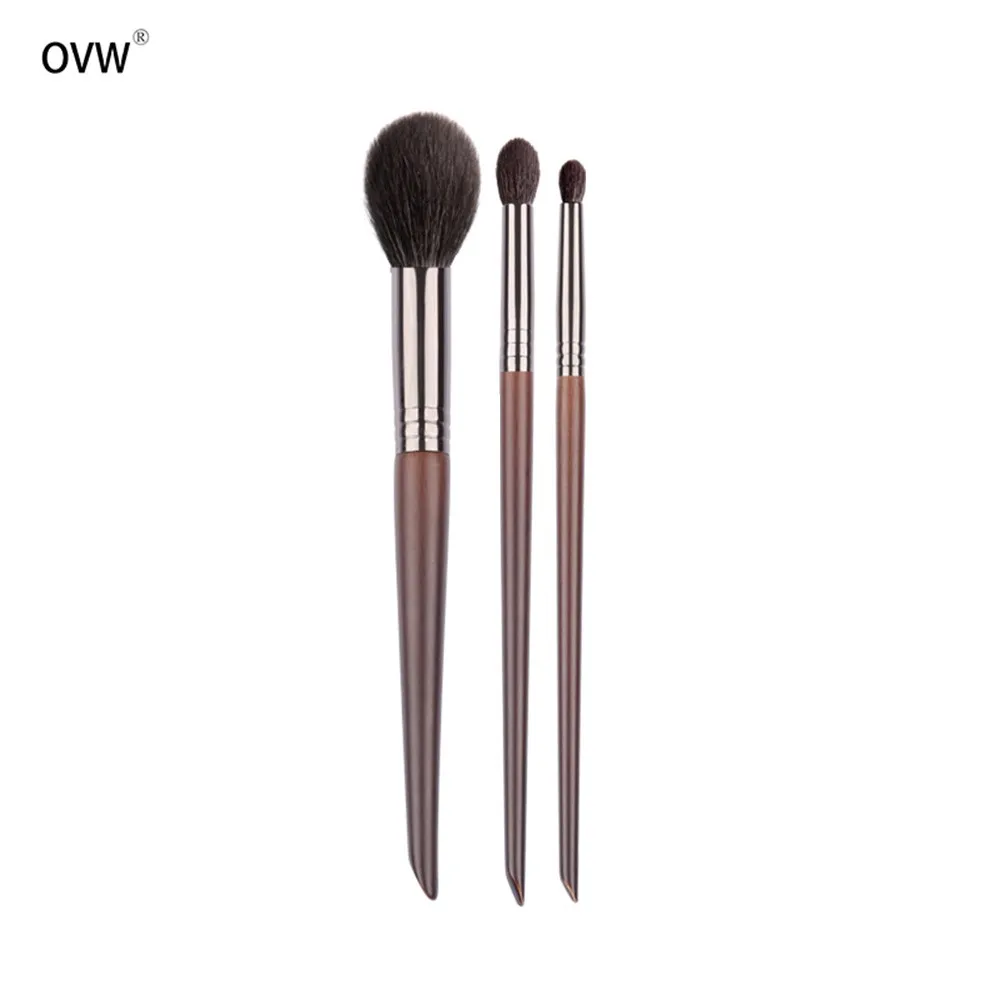 OVW-Juego de brochas de pelo de cabra, herramienta de belleza Kabuki, suave, Natural, 3 piezas