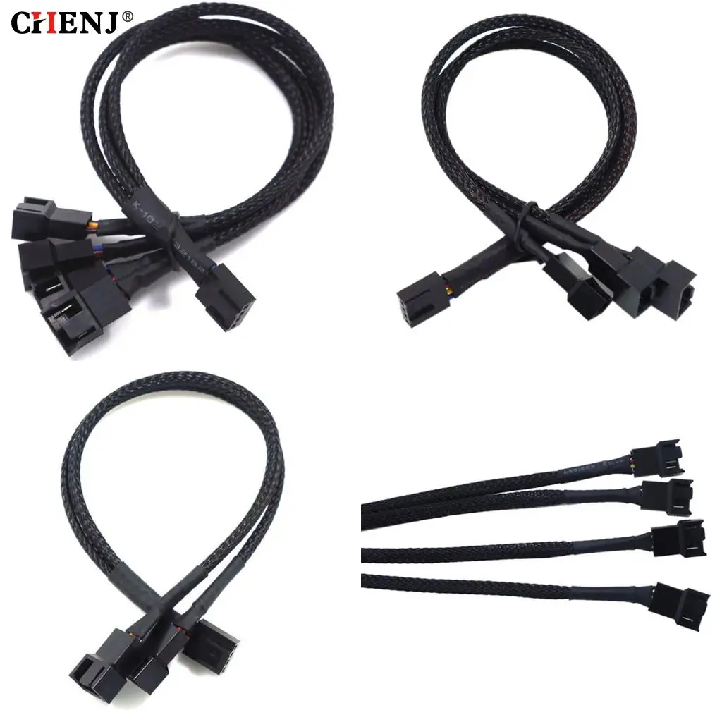 High Quality 4 Pin Pwm Fan Cable 1 To 2/3/4 Ways Splitter Black Sleeved 27cm Extension Cable Connector 4Pin PWM Extension Cables