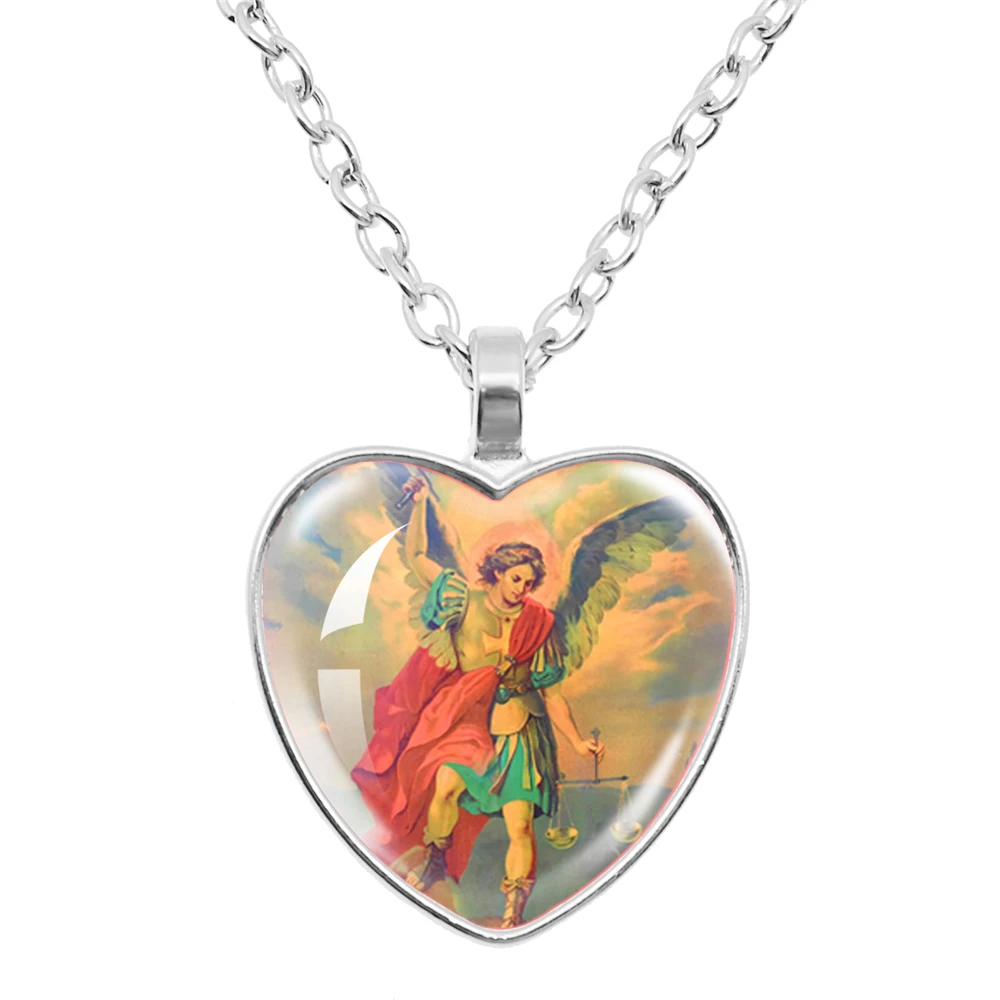 Vintage Fashion Archangel St. Michael Protect Me Saint Shield protegge la collana con ciondolo a forma di cuore gioielli regalo per amici