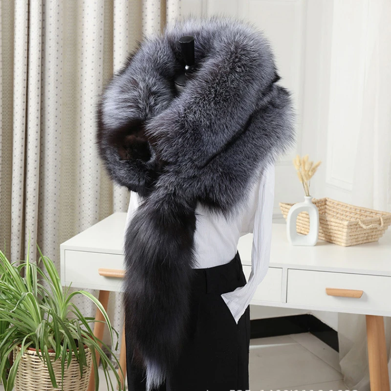 

Whole fox fur collar shawl winterheattech leather genuine fur scarf thickened