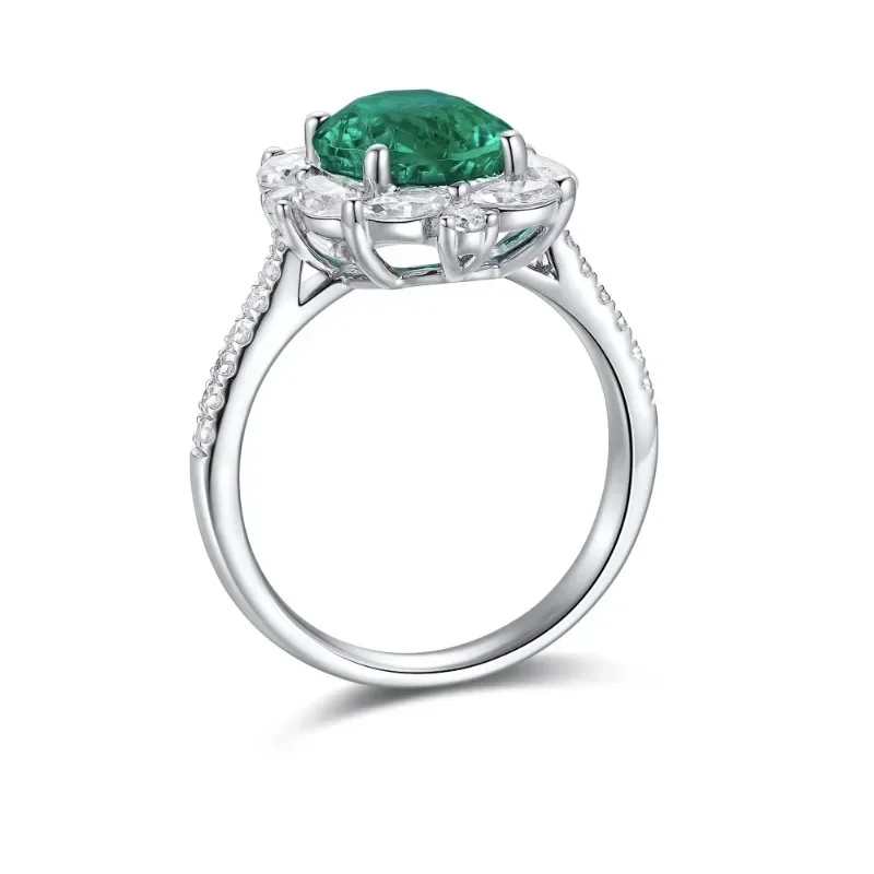 Ruihe Luxury 925 Silver Oval Shape 2.32ct Lab Grown Emerald Simulated Diamond Ring for Women Daily Office Anniversary Jewelry