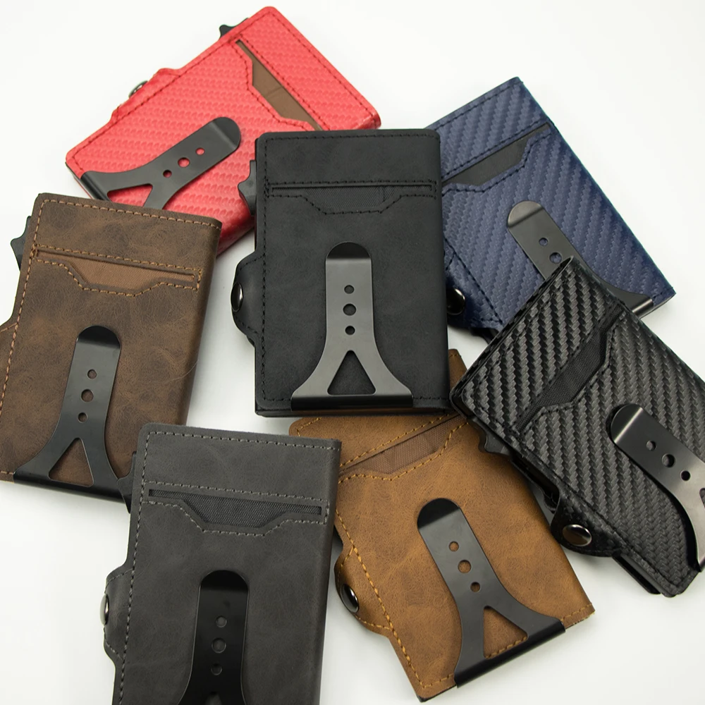 

CASEKEY Высококачественный минималистичный кожаный кошелек-клипса с защитой от RFID и NFC, выдвижной металлический держатель для карт, чехол-портмоне, сумка для денег, монедеро.