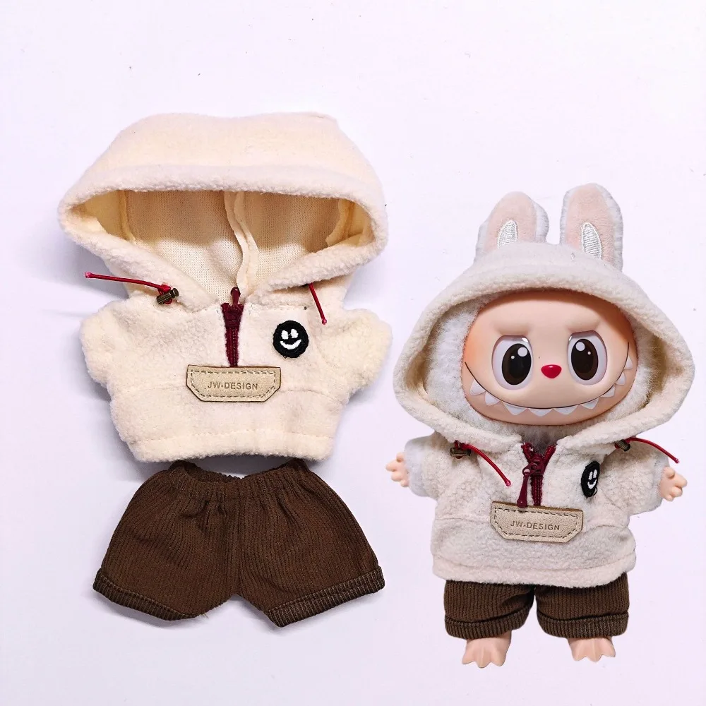 

15/17CM Labubu Doll Clothes Cute Fleece Hoodie Pants Dress Up Dolls Accessories Sitting Party Game Christmas Birthday Gift Toys
