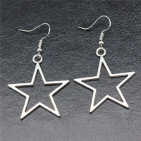 Fashion Hip hop Simple Design Silver Color Hollow Star Pendant Earrings Women Vintage Earrings Gifts for Girls Female