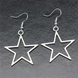 Fashion Hip hop Simple Design Silver Color Hollow Star Pendant Earrings Women Vintage Earrings Gifts for Girls Female