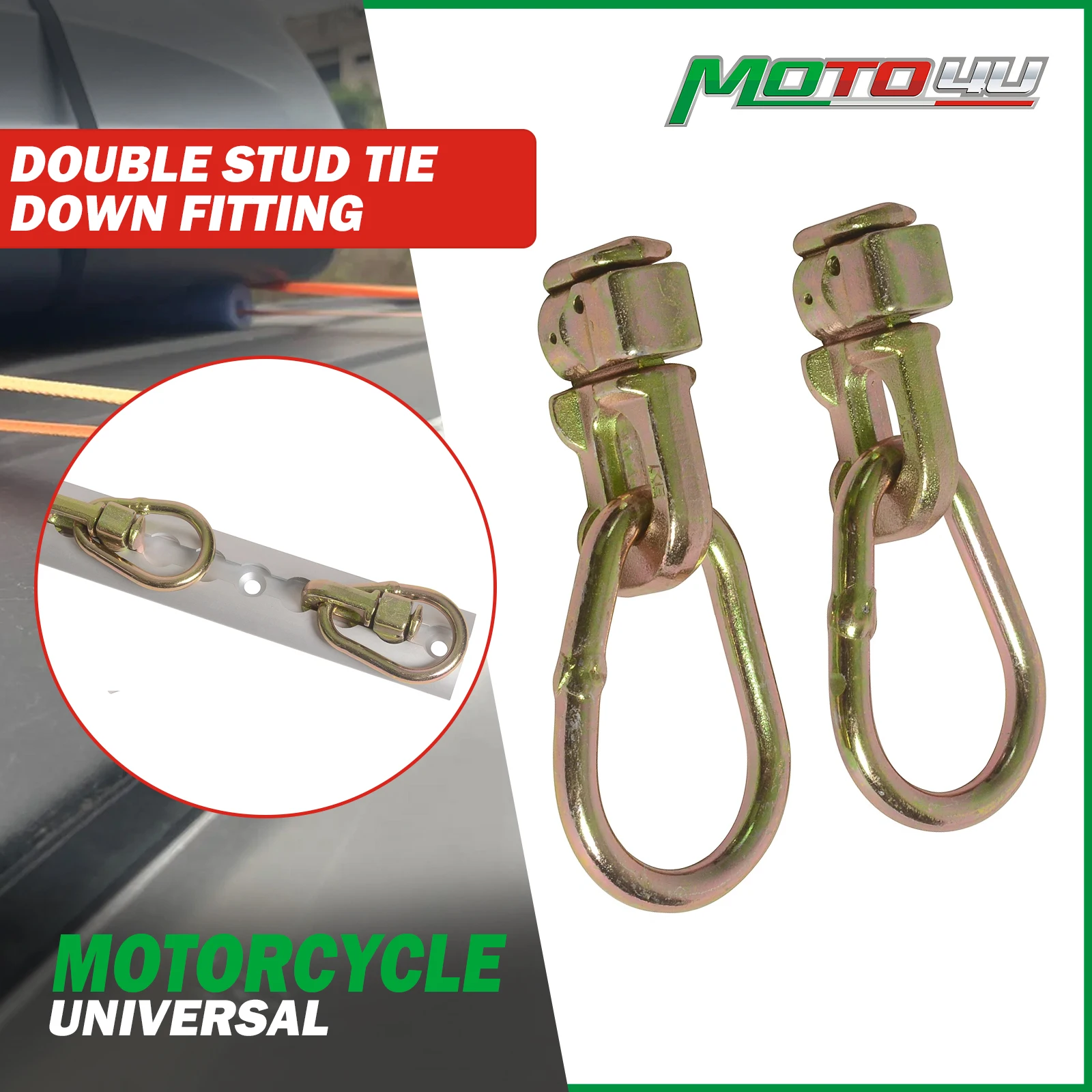MOTO4U L-Track Double Stud Tie Down Fitting With Pear-Ring L Track Tie Down with Pear-Ring Tie-Down Anchor Points For Cargo Tran