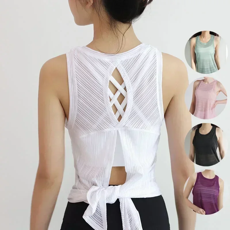 

Рубашки для фитнеса и йоги, сексуальная спортивная футболка без рукавов с открытой спиной, женские топы на бретелях для спортзала, свободная спортивная одежда, дышащие майки для тренировок