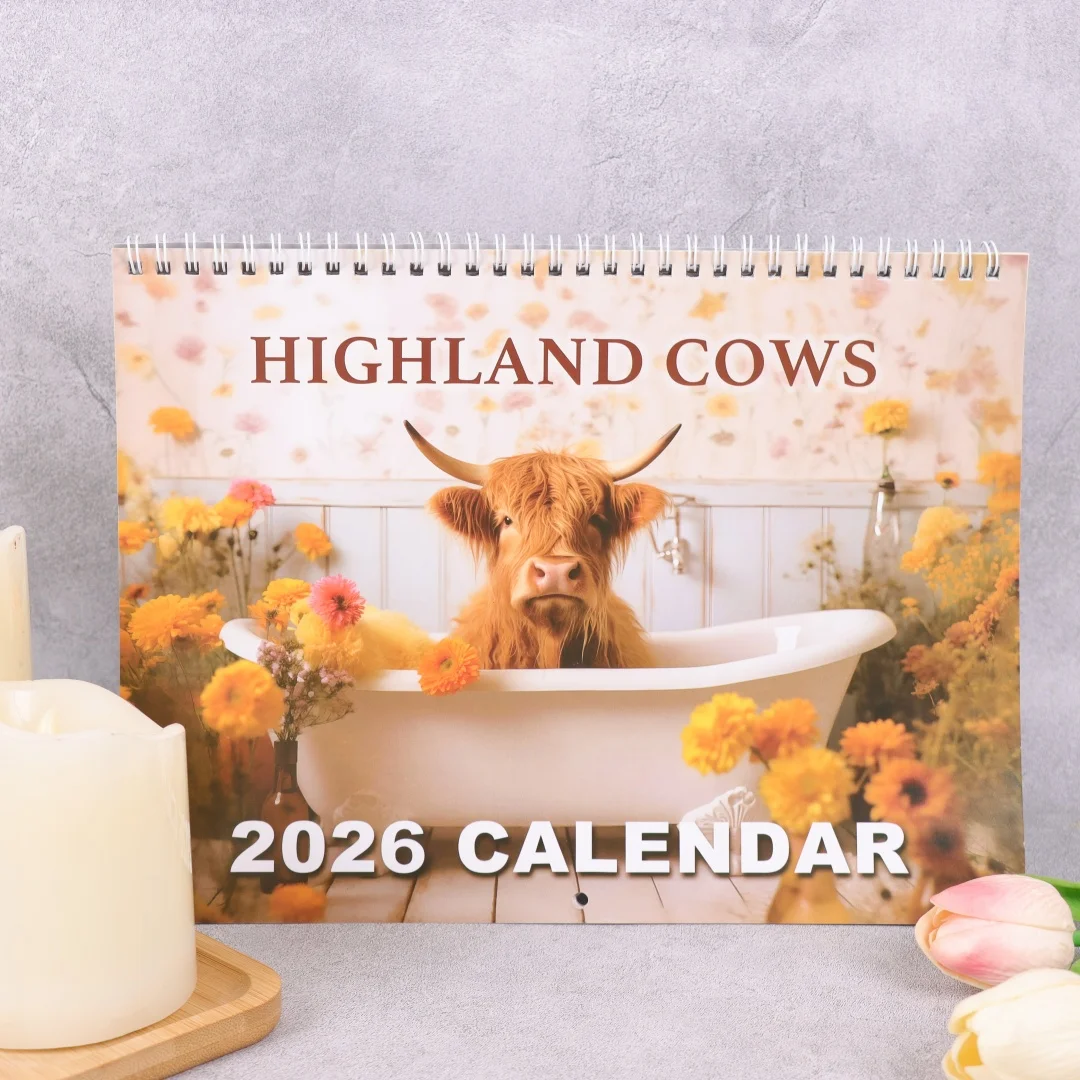 

Календарь на 2026 года, забавный настенный календарь с горной коровой, плотная бумага, ежемесячный планировщик на 2026 года, декор фермерского дома для планирования студентов и учителей