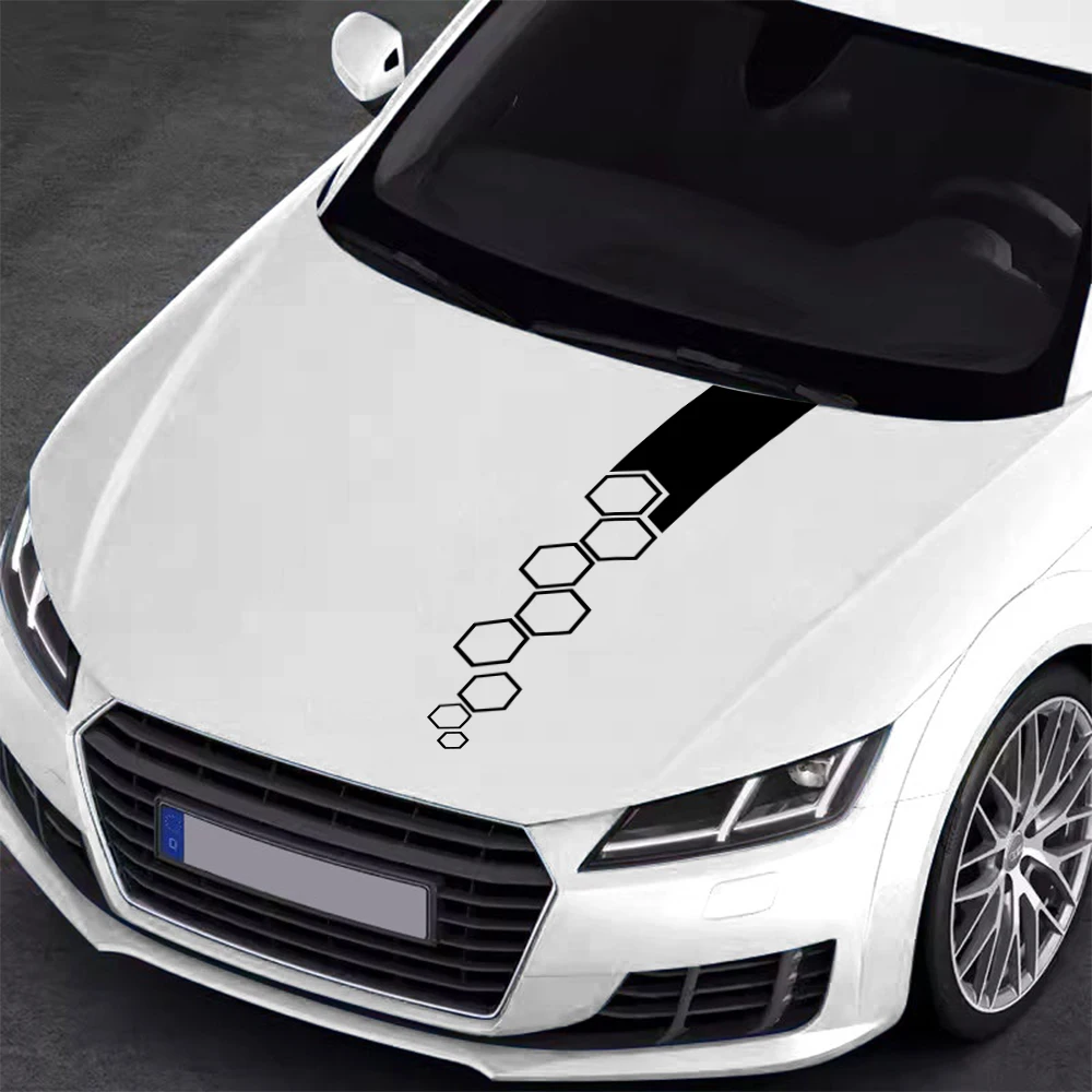 Universal Car Hood Stickers Hexagon Stripes Graphics Auto Body Engine Cover Bonnet Decor Vinyl Decals Car Tuning DIY Accessories