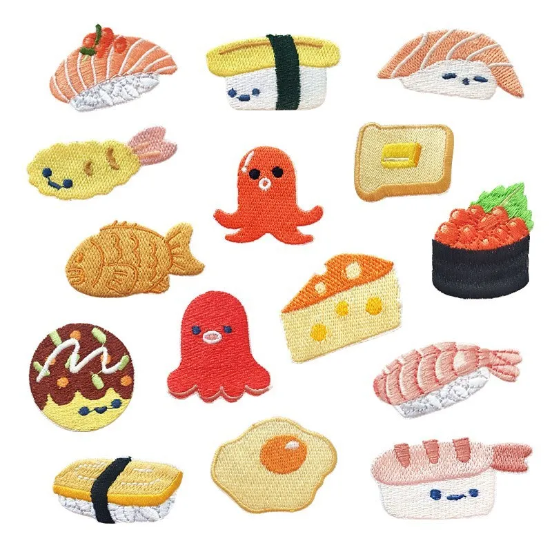 50pcs/Lot Luxury Anime Embroidery Patch Sushi Salmon Eggs Japan Food Shirt Bag Clothing Decoration Accessory Craft Diy Applique